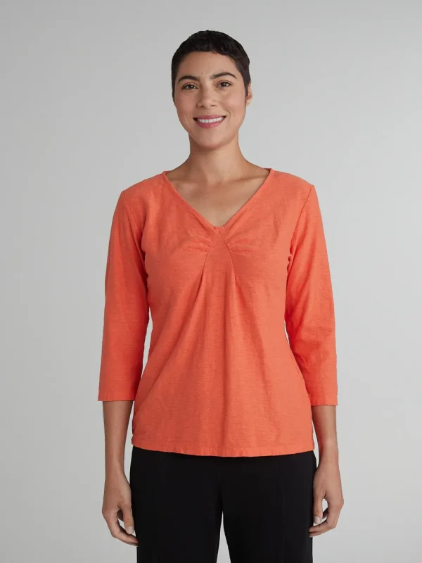 Cut Loose. 3/4 Sleeve Tuck Front Tee In Linen Cotton Jersey. (SPECIAL ORDER).#5016515