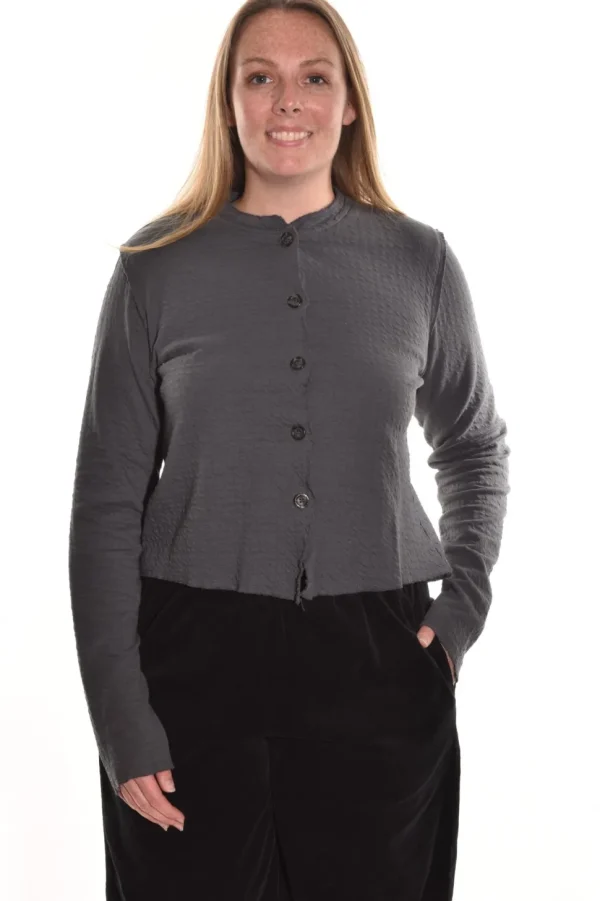 Cut Loose. Crop Asymmetrical Cardy In Pucker Double Cloth.