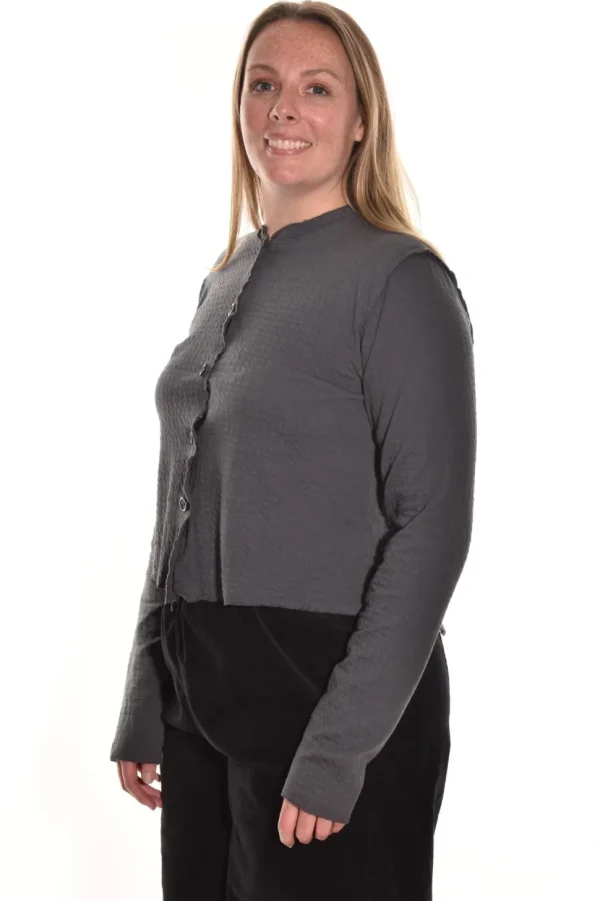 Cut Loose. Crop Asymmetrical Cardy In Pucker Double Cloth.