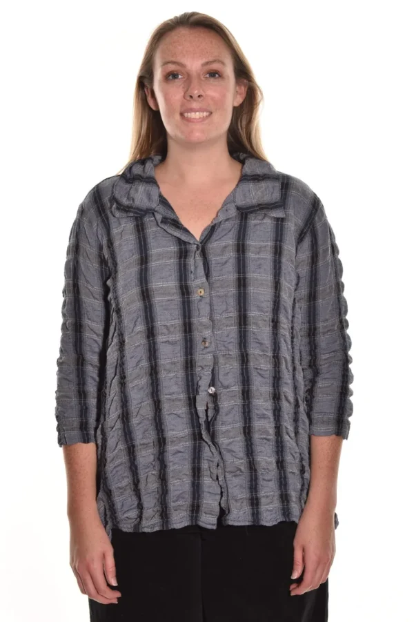Cut Loose. Hi-Low Shirt In Crinkled Plaid.