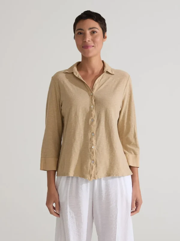 Cut Loose. V-Neck Shirt In Linen Cotton Jersey And Hanky Linen Combo. (SPECIAL ORDER).#5706156
