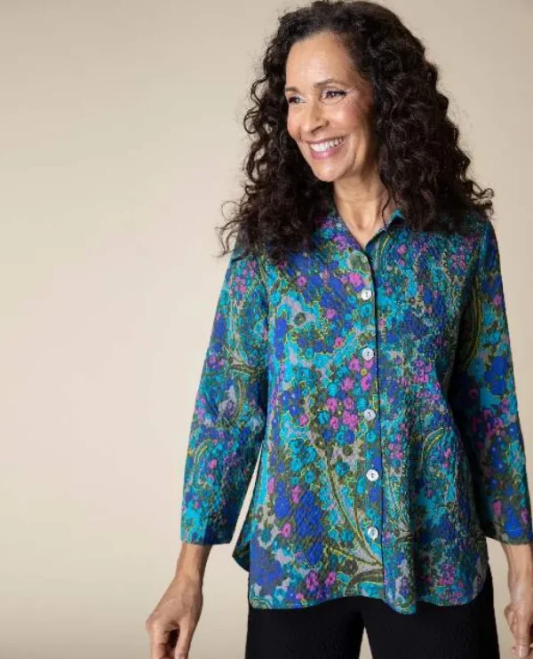 Habitat. Crinkle Crepe Antique Floral Wrap Around Shirt.