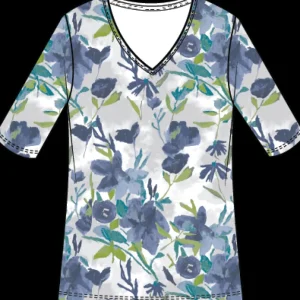 Habitat. Easy V-Neck Floral Tee In Cozy Cotton Rib. #17350.