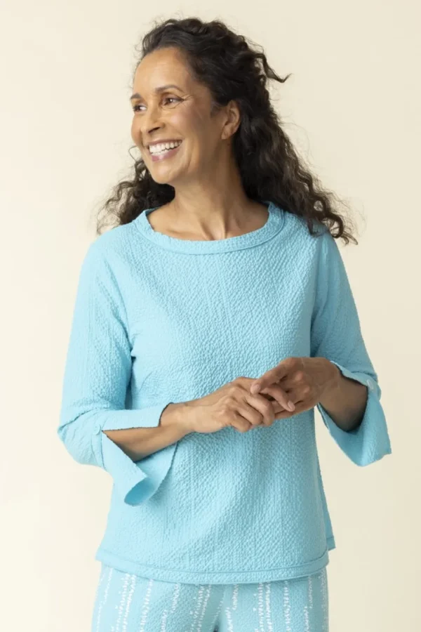 Habitat. Flutter Sleeve Pullover In Crinkle Crepe. #21343.