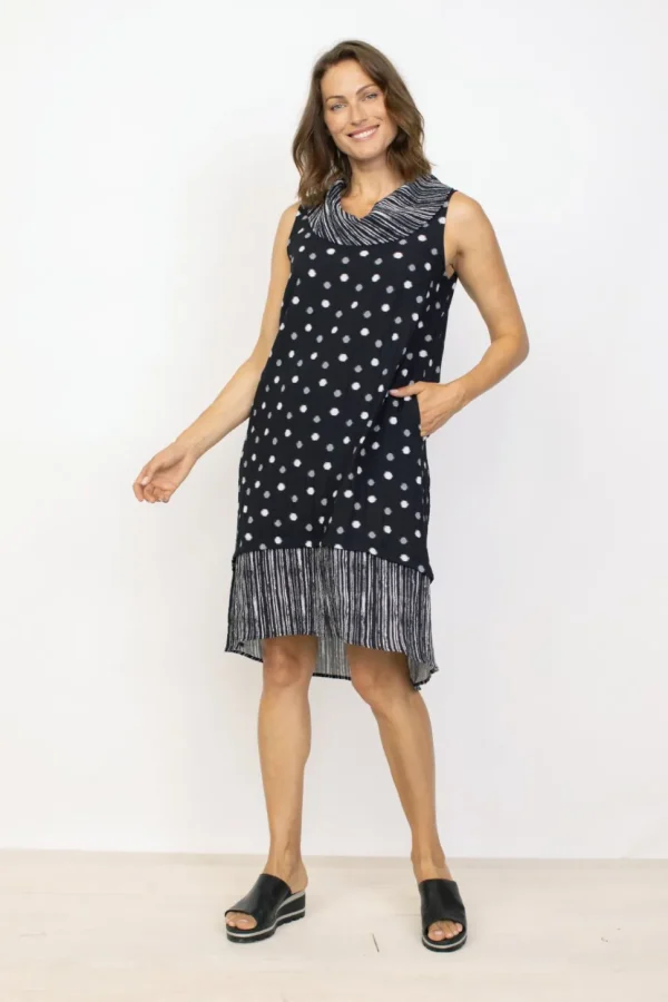Habitat. Mixed Drape Collar Dress in Express Travel.