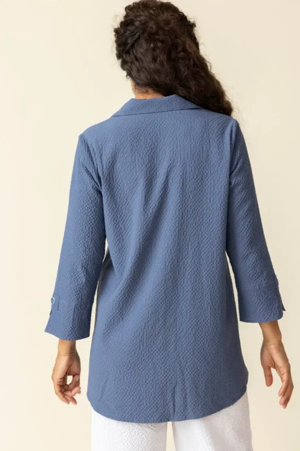 Habitat. Patch Button Tunic In Pucker Weave. #21347.