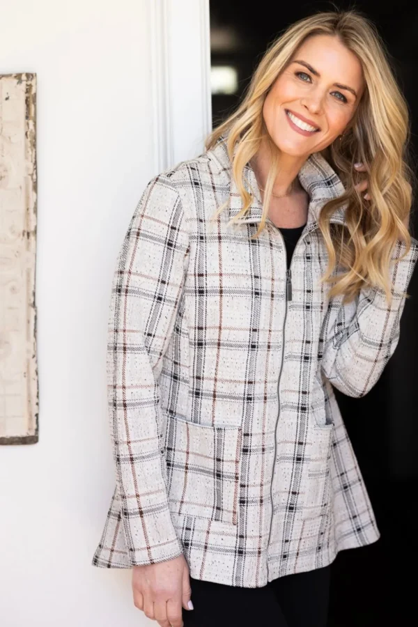 Habitat. Windowpane Plaid Knit Swing Jacket.