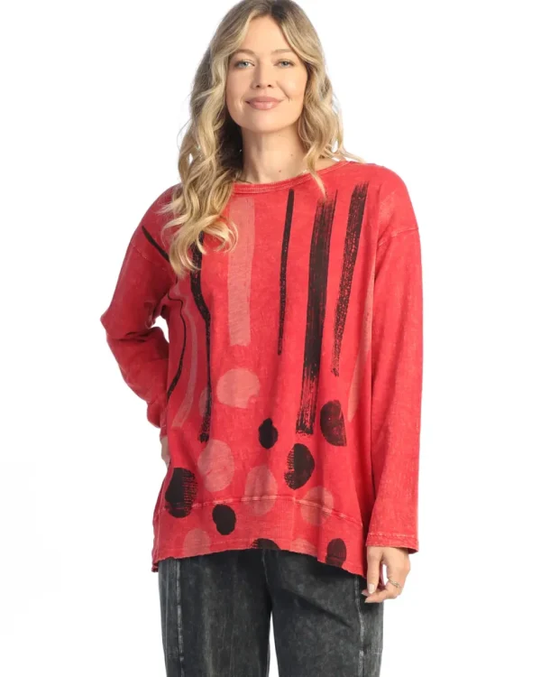 Jess & Jane. Drizzle, Mineral Washed Tunic Top With Slub Rib Spandex Contrast.