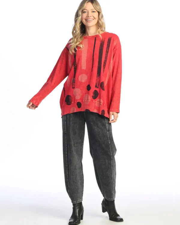 Jess & Jane. Drizzle, Mineral Washed Tunic Top With Slub Rib Spandex Contrast.