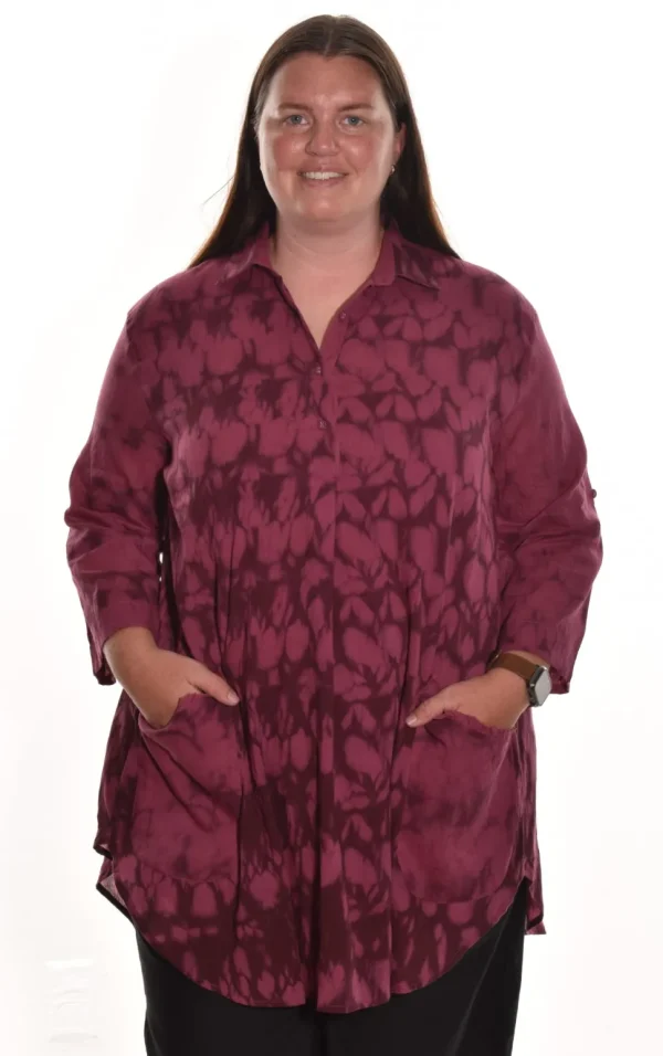 Lea. Double Pocket Tunic In Organic Cotton Mulmul With Pipe Tye Dye.