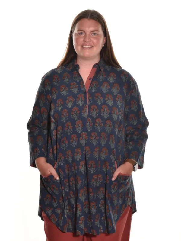 Lea. Double Pocket Tunic With Akola Handblock Print In Organic Cotton.