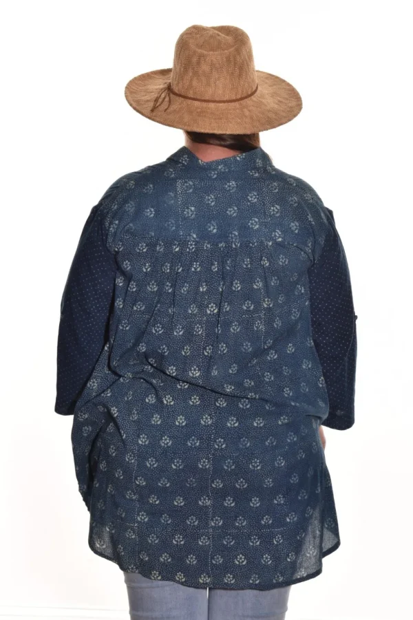 Lea. Double Pocket Tunic With Indigo Handblock Print In Organic Cotton.