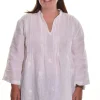 Lea. Embroidered Pintuck Tunic In Medium Weight Linen.