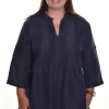 Lea. Embroidered Pintuck Tunic In Medium Weight Linen.