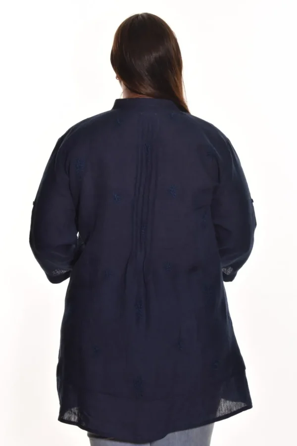 Lea. Embroidered Pintuck Tunic In Medium Weight Linen.