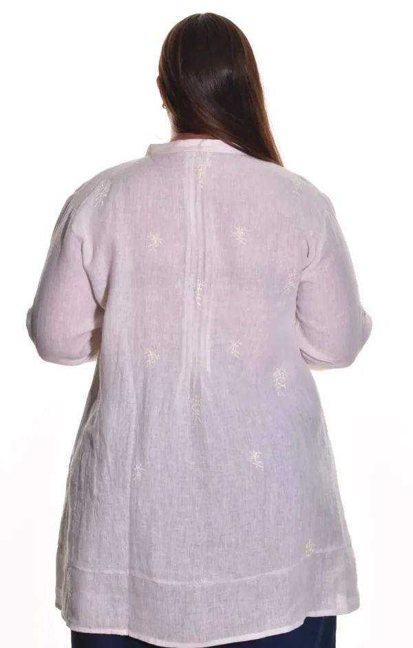 Lea. Embroidered Pintuck Tunic In Medium Weight Linen.