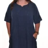 Lea. Lantern Dress With Indigo Polka Dot Handblock Print In Organic Cotton.