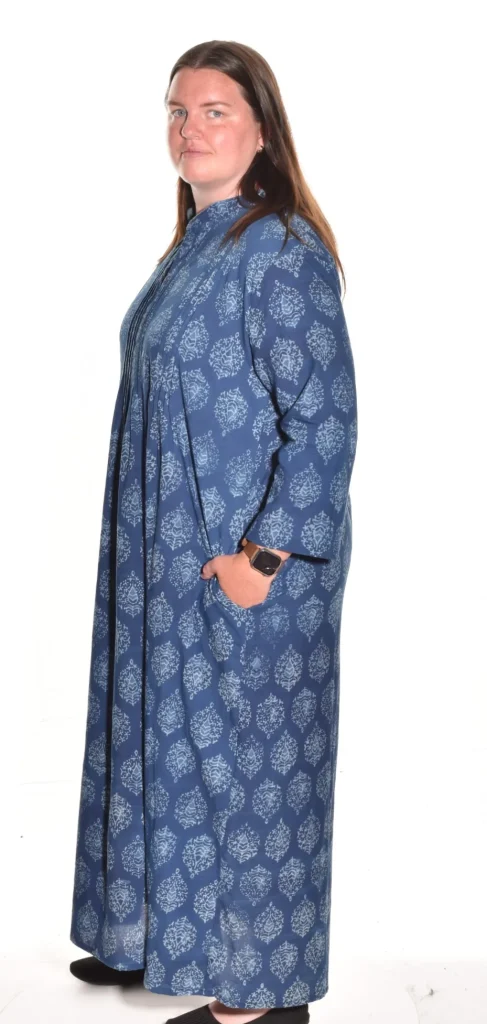 Lea. Modern Kaftan Resort Dress With Handblock Print In Organic Cotton.