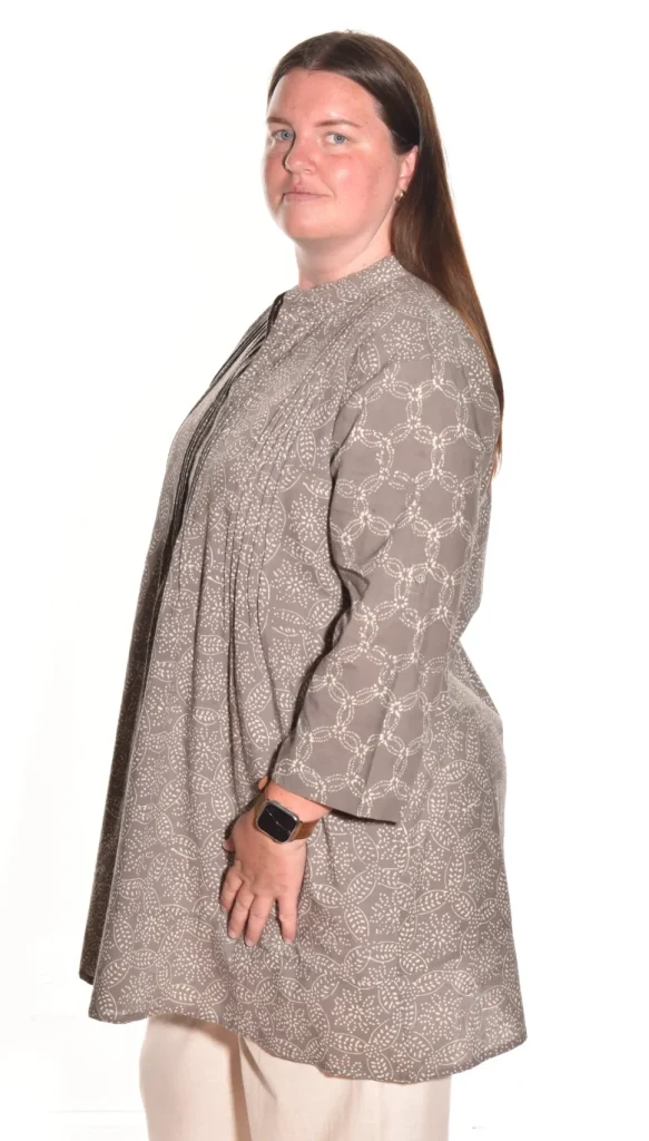 Lea. Pintuck Tunic With Katazome Handblock Print In Organic Cotton.