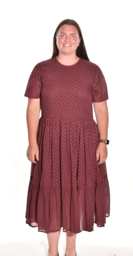 Lea. Tiered Dress With Handblock Polka Dot In Organic Cotton.