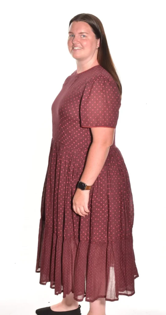 Lea. Tiered Dress With Handblock Polka Dot In Organic Cotton.