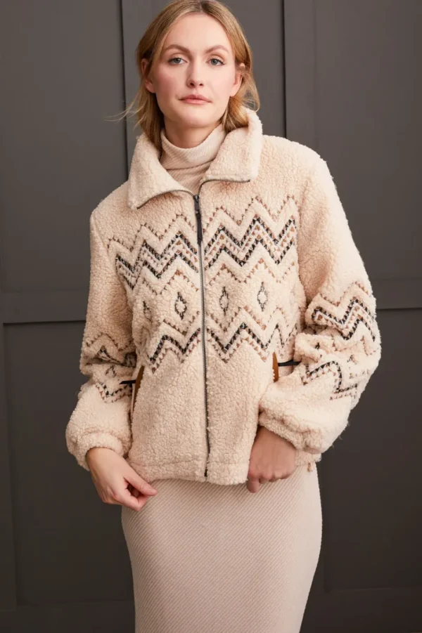 Tribal. Lined Boucle Sherpa Jacket With Embroidery.